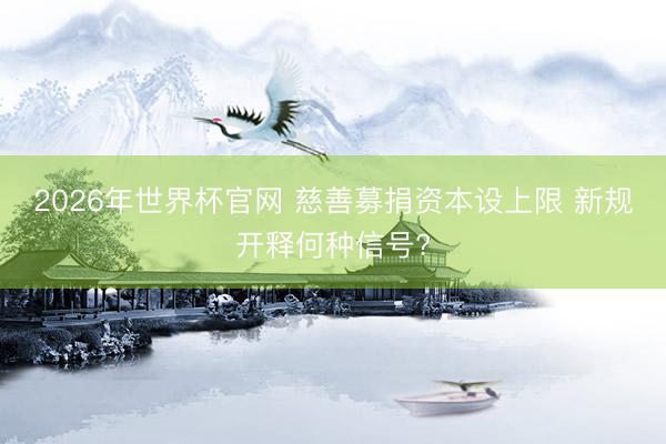 2026年世界杯官网 慈善募捐资本设上限 新规开释何种信号?