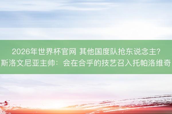2026年世界杯官网 其他国度队抢东说念主?斯洛文尼亚主帅:会在合乎的技艺召入托帕洛维奇