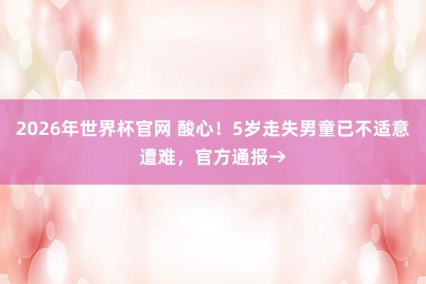 2026年世界杯官网 酸心！5岁走失男童已不适意遭难，官方通报→